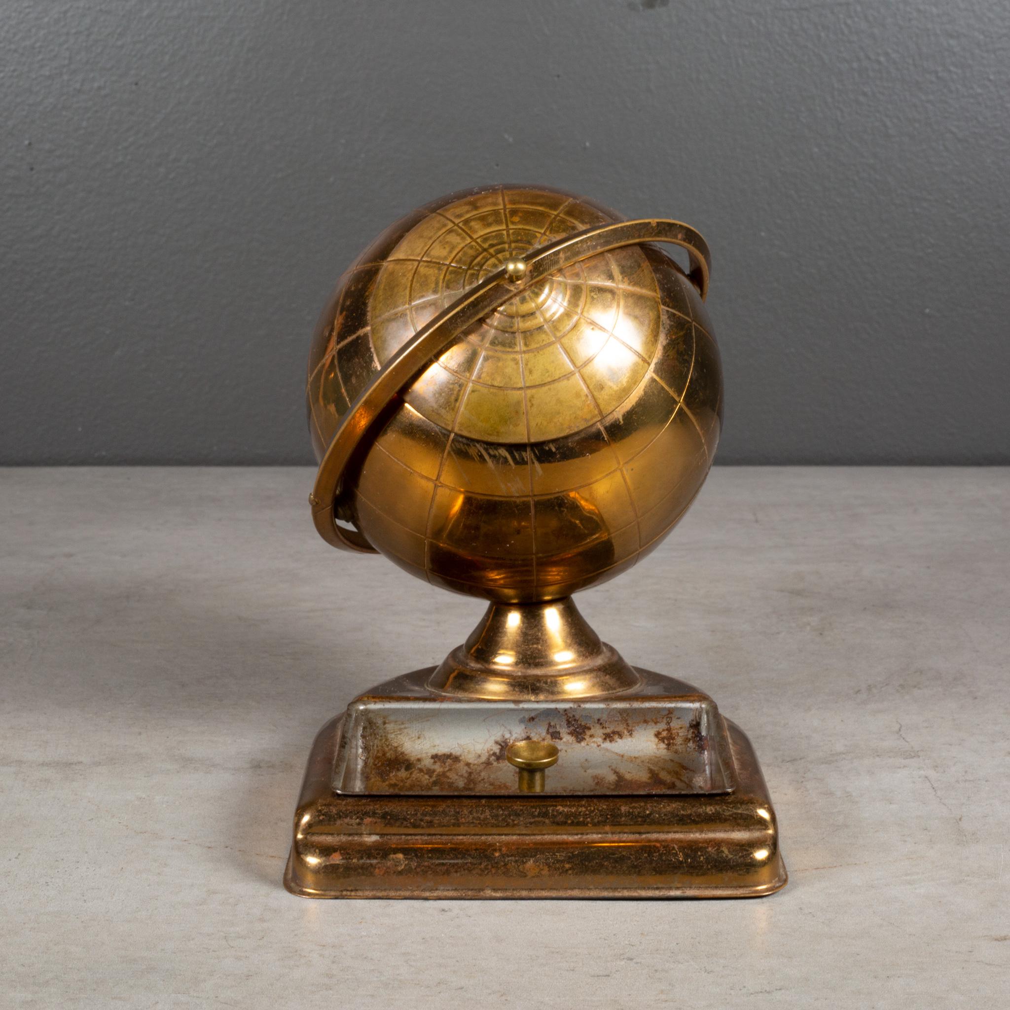 Brass Globe Cigarette Holder and Ashtray/Coin Dish, circa 1960 In Good Condition For Sale In San Francisco, CA