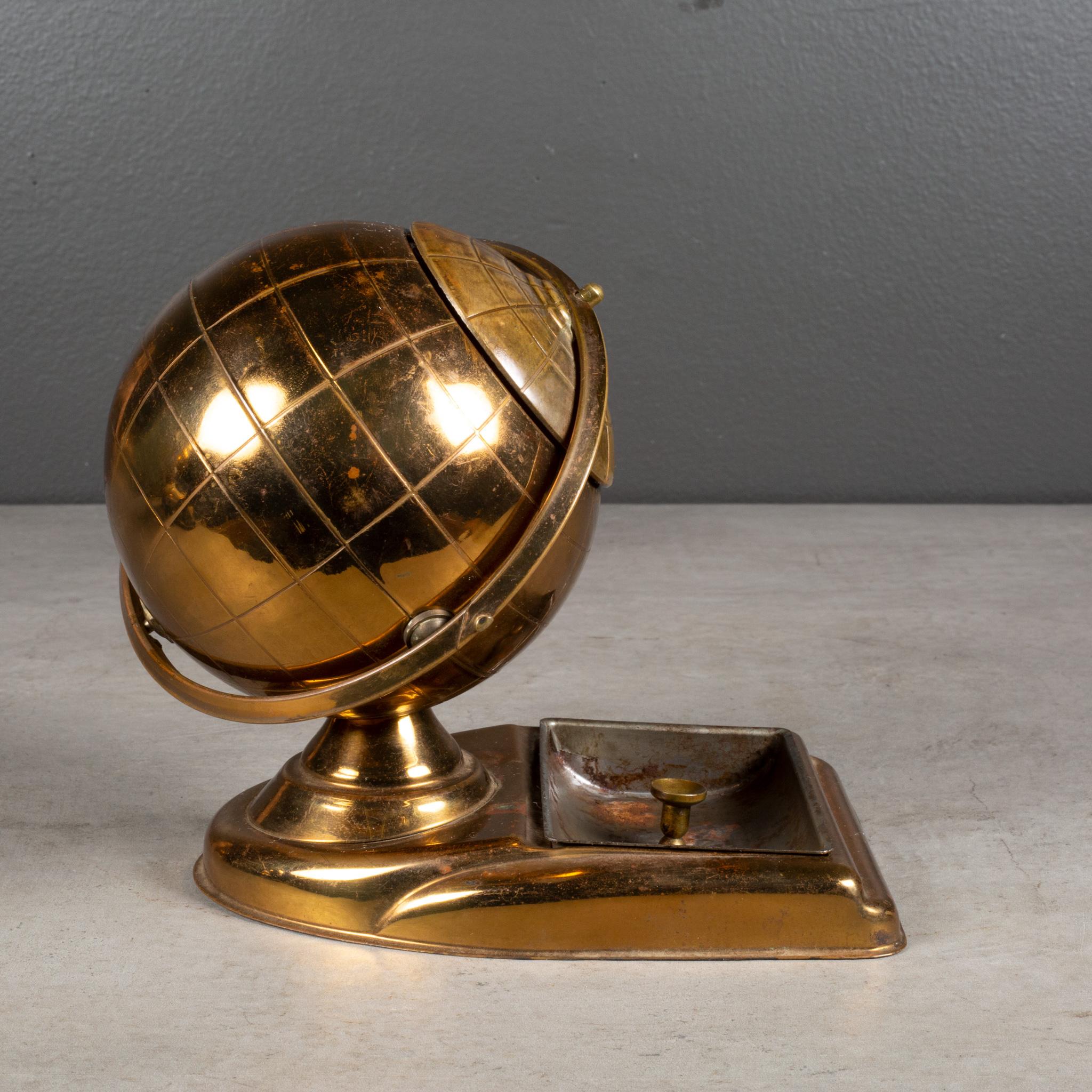 20th Century Brass Globe Cigarette Holder and Ashtray/Coin Dish, circa 1960 For Sale