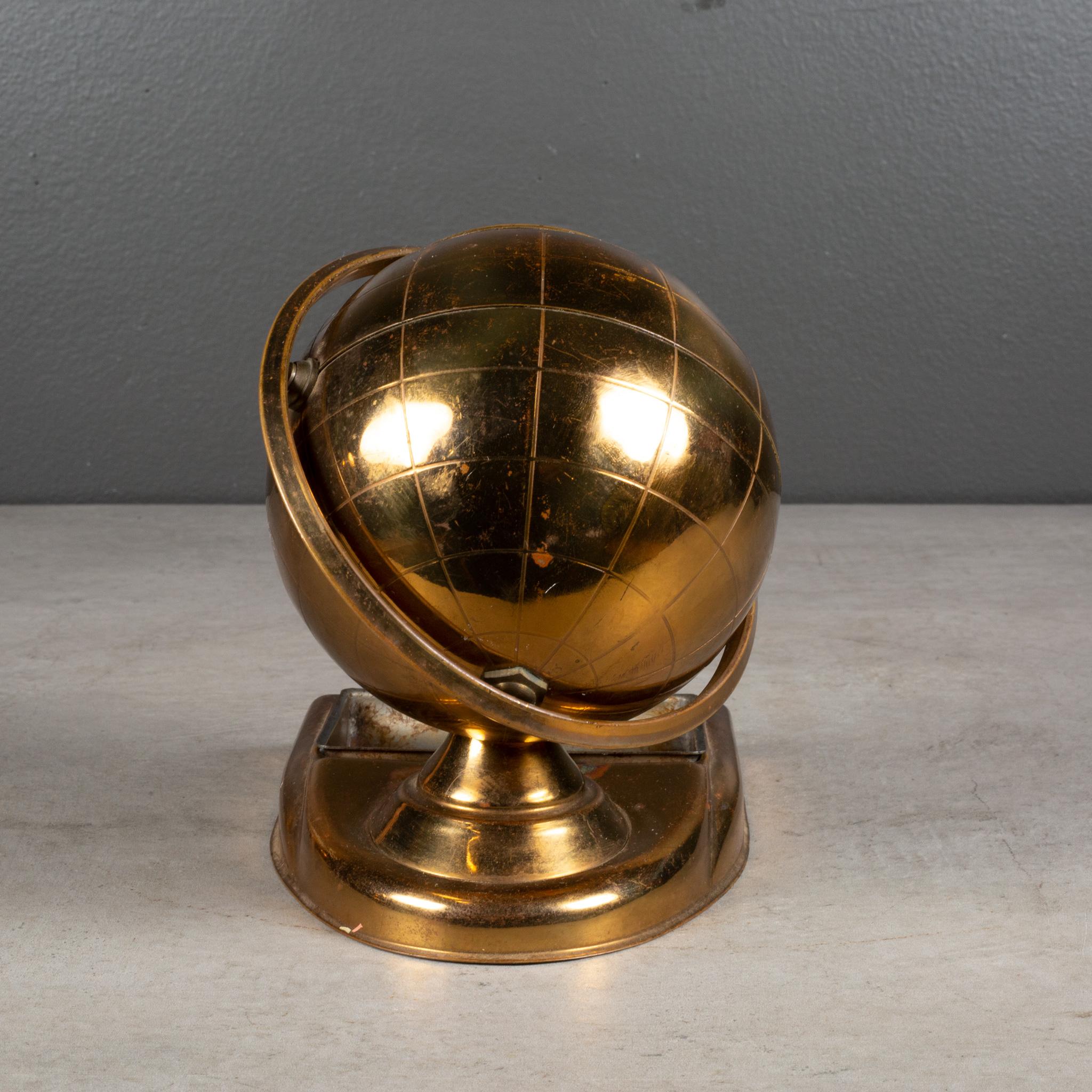 Metal Brass Globe Cigarette Holder and Ashtray/Coin Dish, circa 1960 For Sale