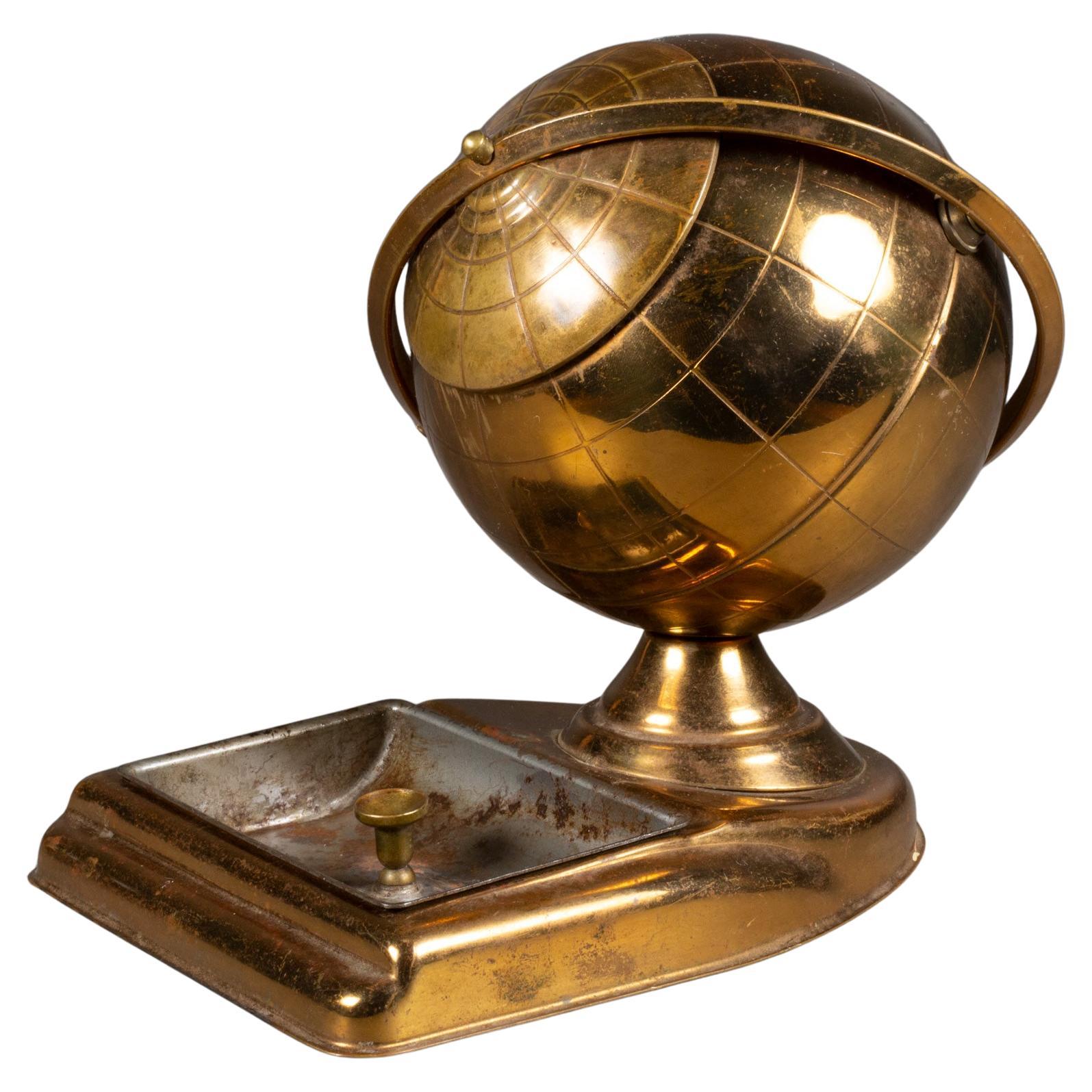 Brass Globe Cigarette Holder and Ashtray/Coin Dish, circa 1960