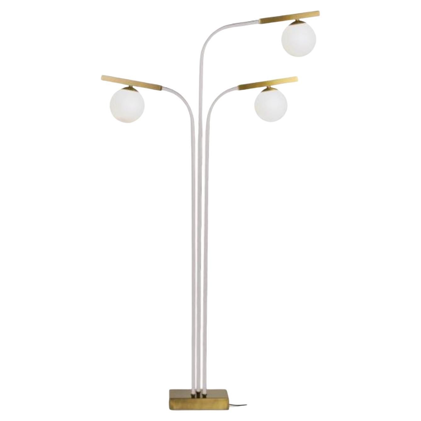 Mid Century Brass Floor Lamp with Globe Lights at 1stDibs
