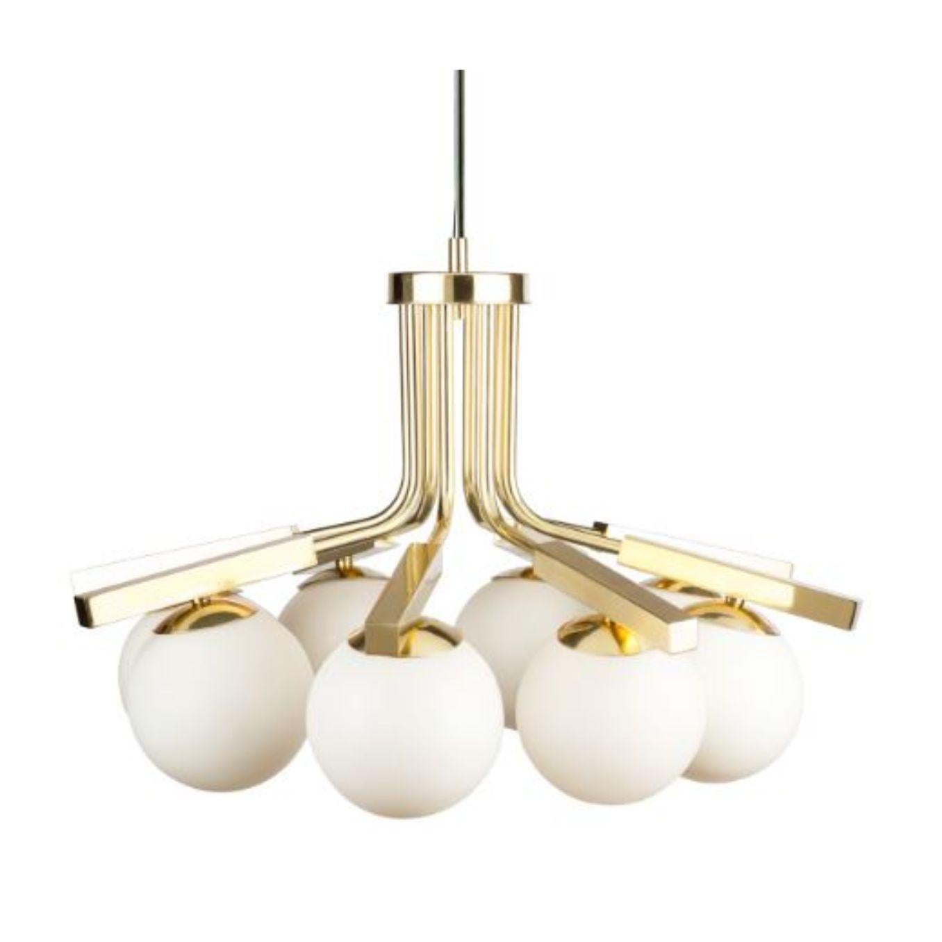 Brass Globe I Suspension lamp by Dooq
Dimensions: W 80 x D 80 x H 45 cm
Materials: lacquered metal, polished or brushed metal, brass.
Also available in different colors and materials. 

Information:
230V/50Hz
8 x max. G9
4W