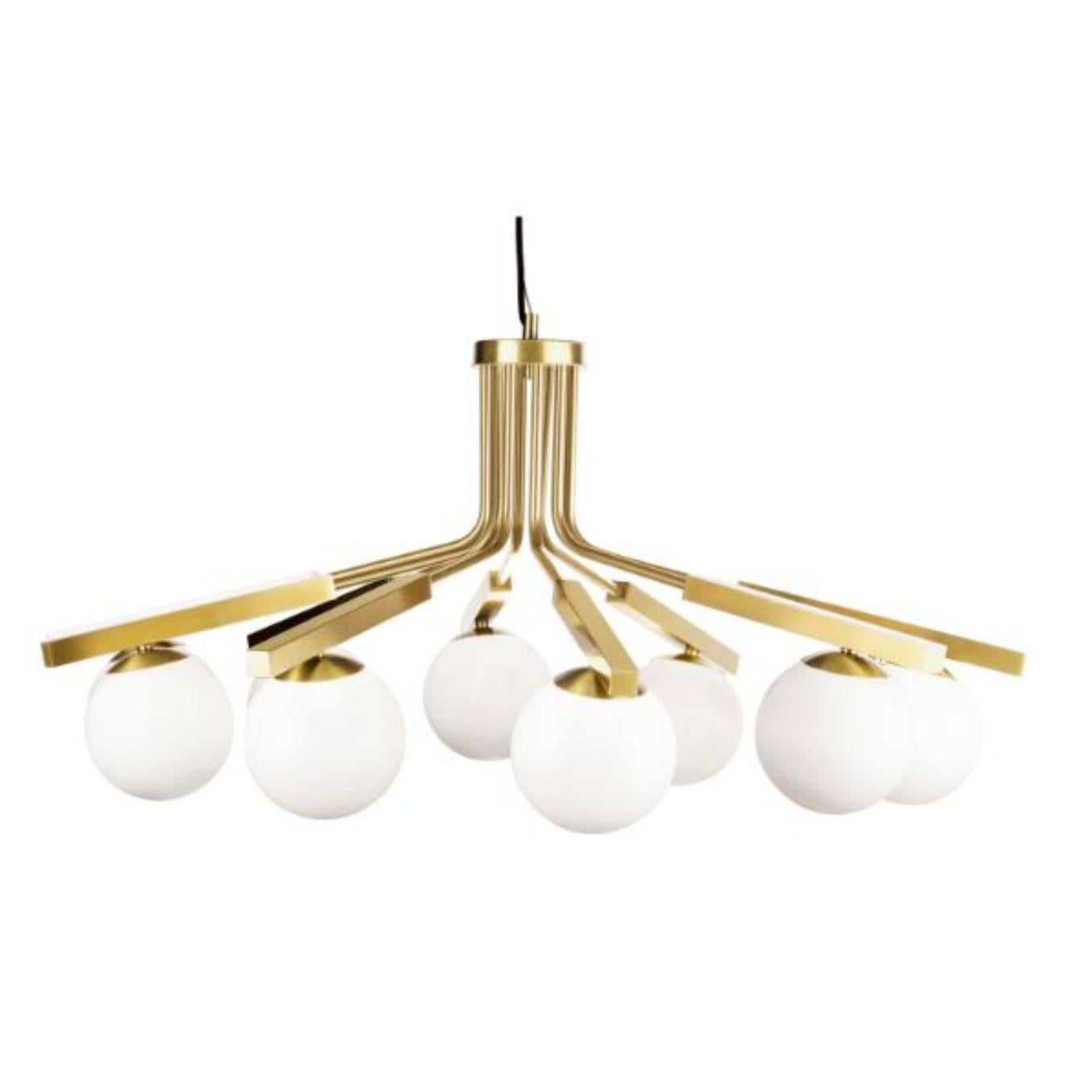 Brass Globe Suspension lamp by Dooq
Dimensions: W 100 x D 100 x H 50 cm
Materials: lacquered metal, polished or brushed metal, brass.
Also available in different colors and materials. 

Information:
230V/50Hz
10 x max. G9
4W