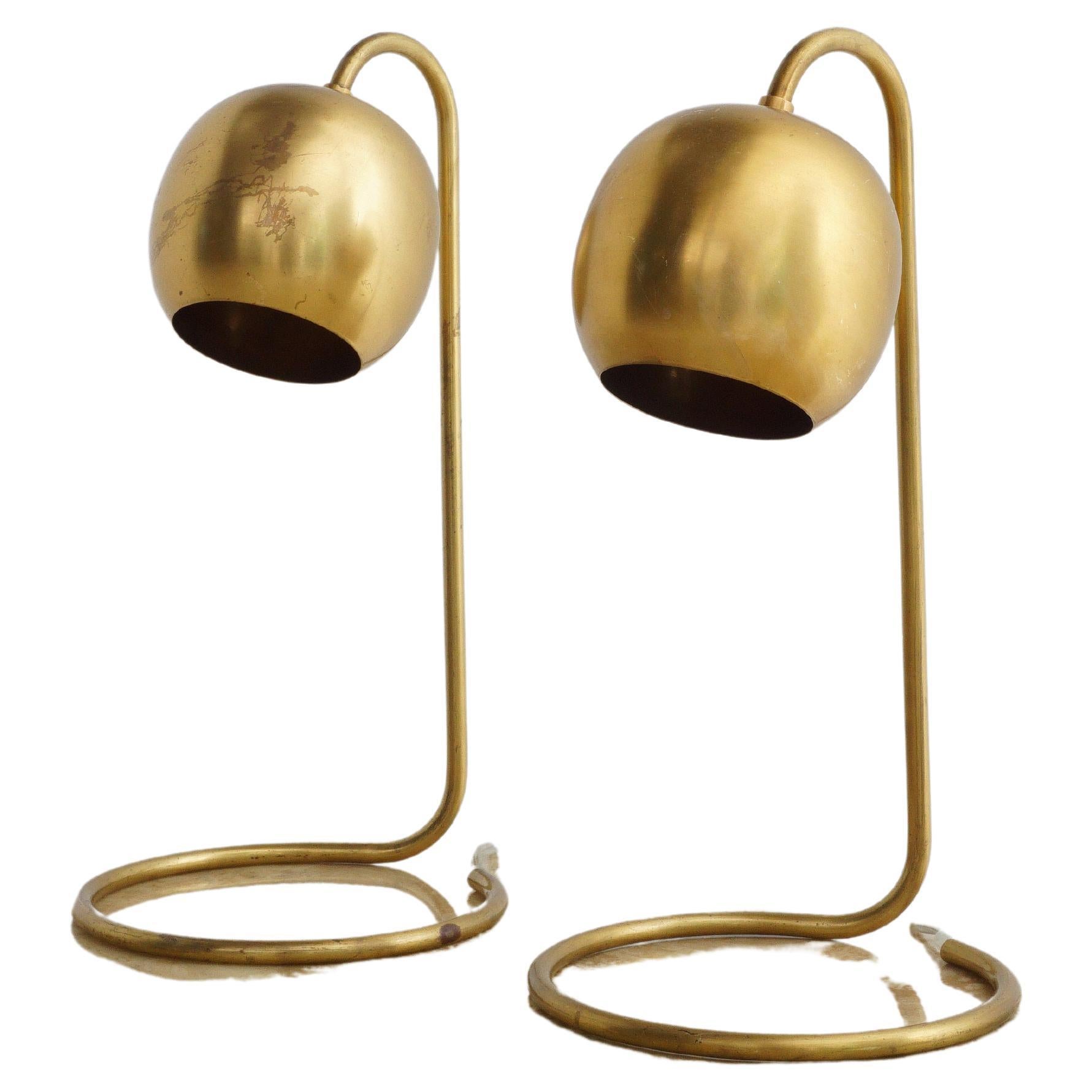 Satin Brass Table Lamp with Round White Glass Globe For Sale at 1stDibs