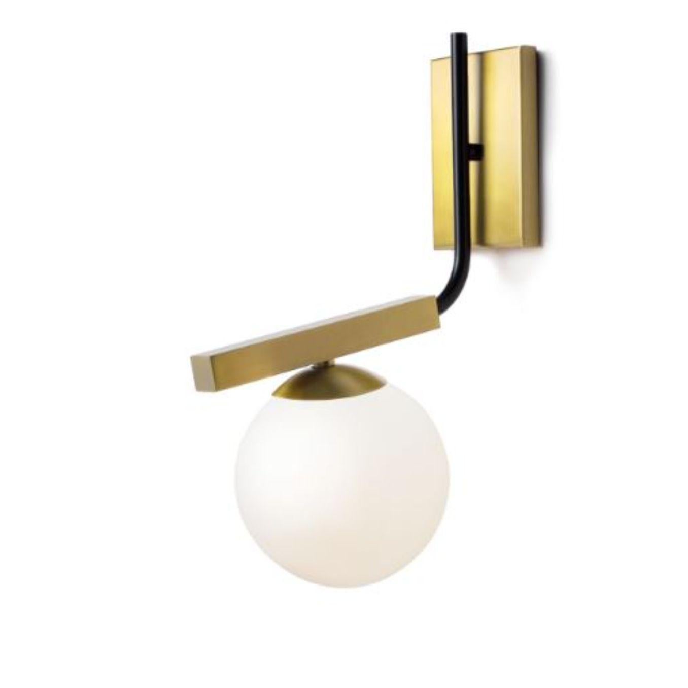 Brass globe wall lamp by Dooq
Dimensions: W 15 x D 26 x H 40 cm
Materials: lacquered metal, polished or brushed metal, brass.
Also available in different colours and materials.

Information:
230V/50Hz
1 x max. G9
4W LED

120V/60Hz
1 x max. G9
4W
