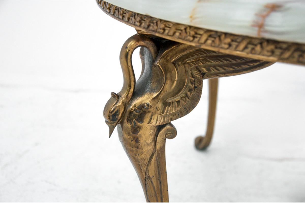 Louis XVI Brass Gold Round Table with Onyx Top, France, circa 1940s