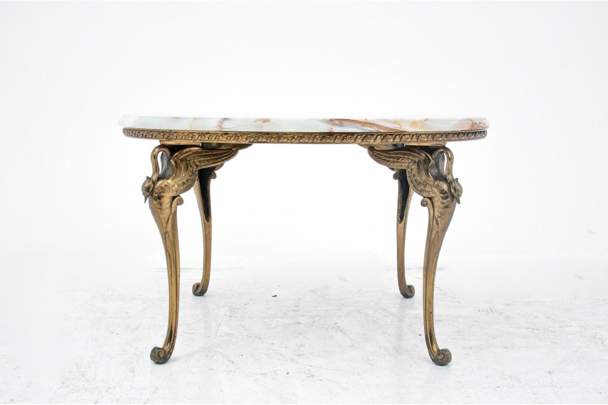 Brass Gold Round Table with Onyx Top, France, circa 1940s 2