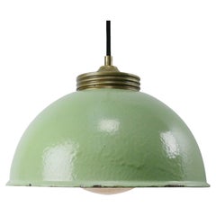Brass Green Enamel Vintage Frosted Glass Pendant Light