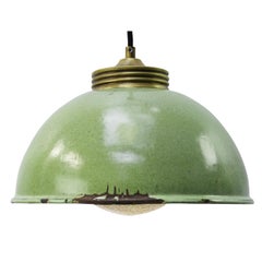 Brass Green Enamel Vintage Frosted Glass Pendant Lights