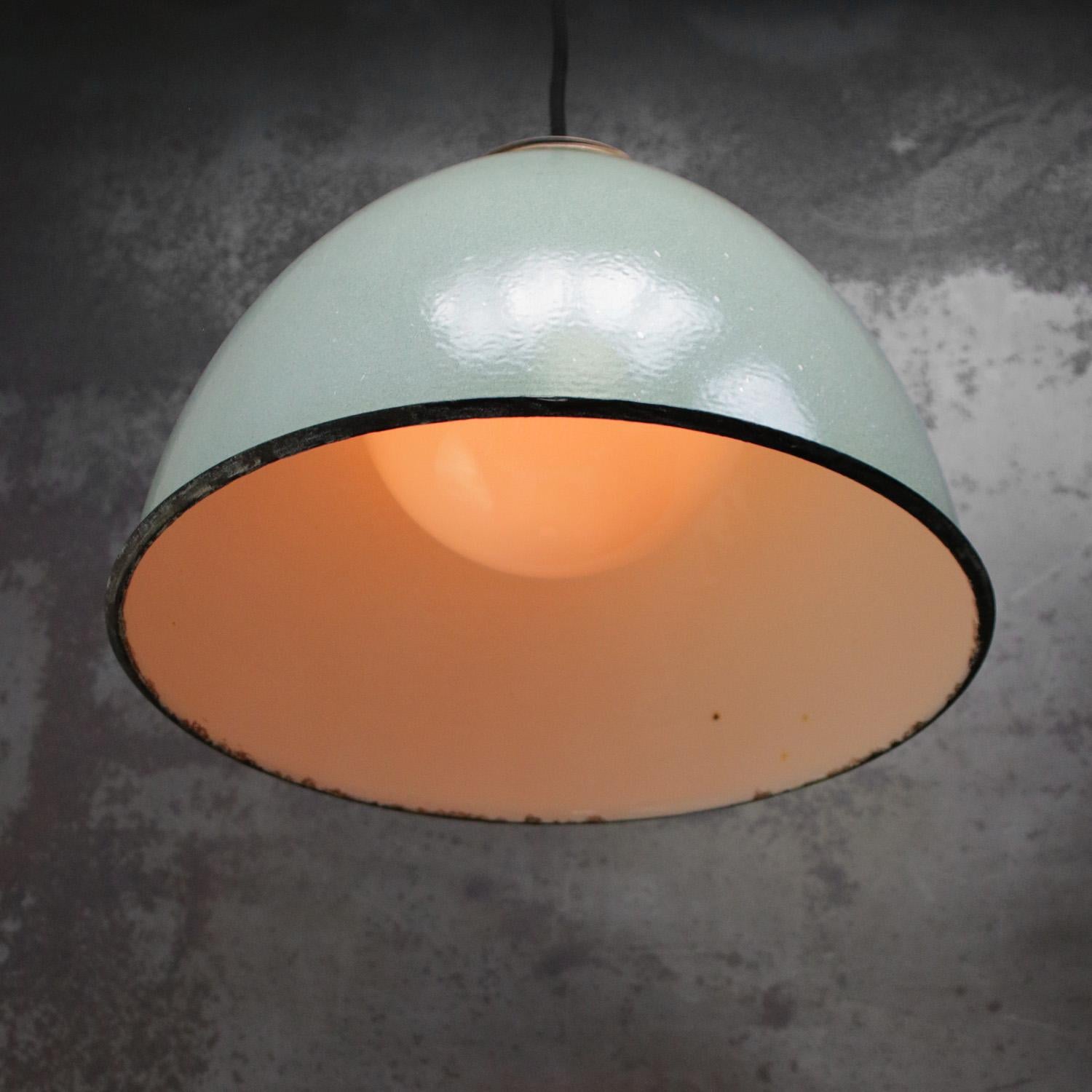 Ukrainian Brass Green Enamel Vintage Opaline Glass Pendant Lights For Sale