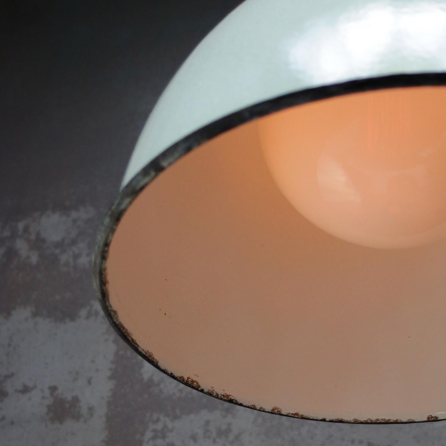 20th Century Brass Green Enamel Vintage Opaline Glass Pendant Lights For Sale
