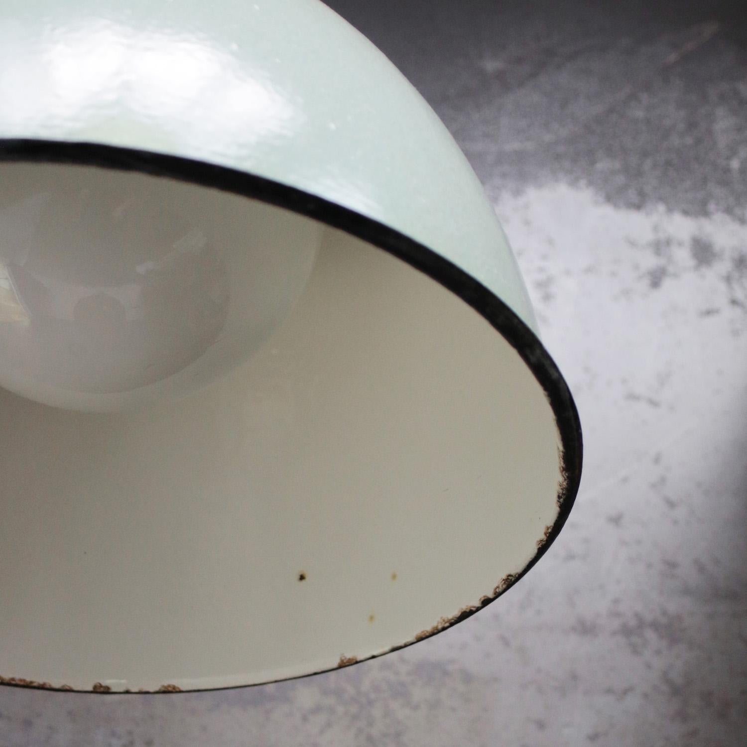 Brass Green Enamel Vintage Opaline Glass Pendant Lights For Sale 1