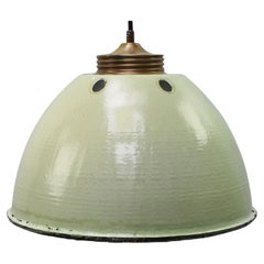 Brass Green Enamel Retro Opaline Glass Pendant Lights