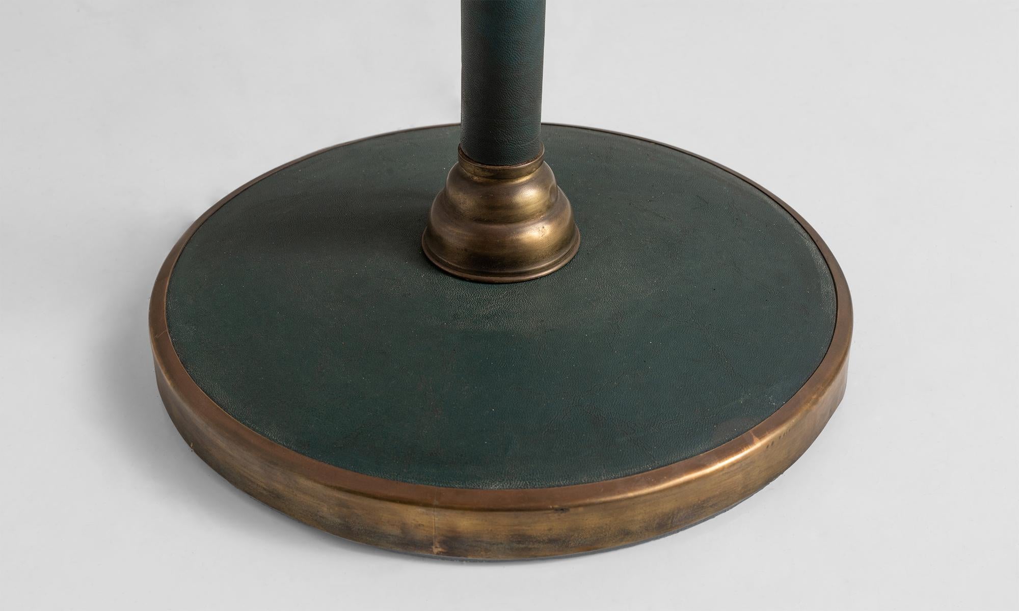 Brass & Green Leather Floor Lamp, Italy, 1950 1