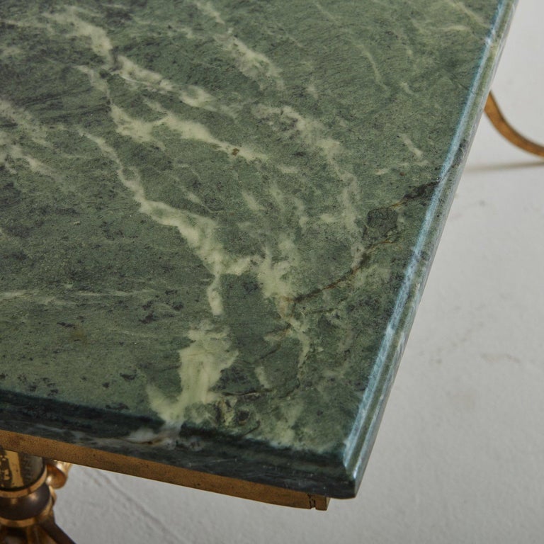 Brass + Green Marble Top Coffee Table, France, 1940s For Sale 2