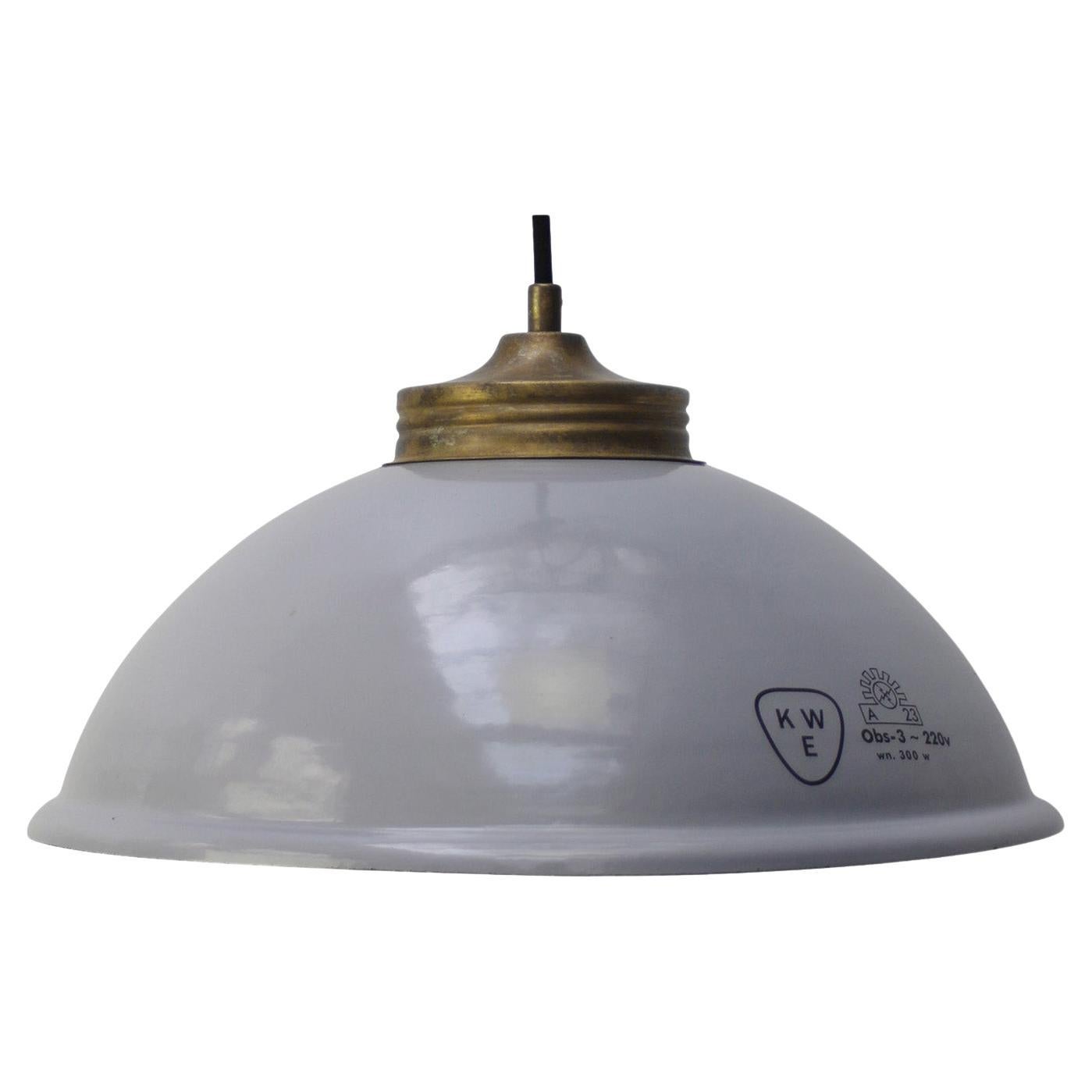 Lampade a sospensione industriali vintage in ottone e smalto grigio