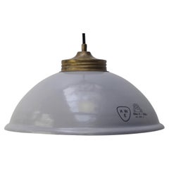 Lampade a sospensione industriali vintage in ottone e smalto grigio
