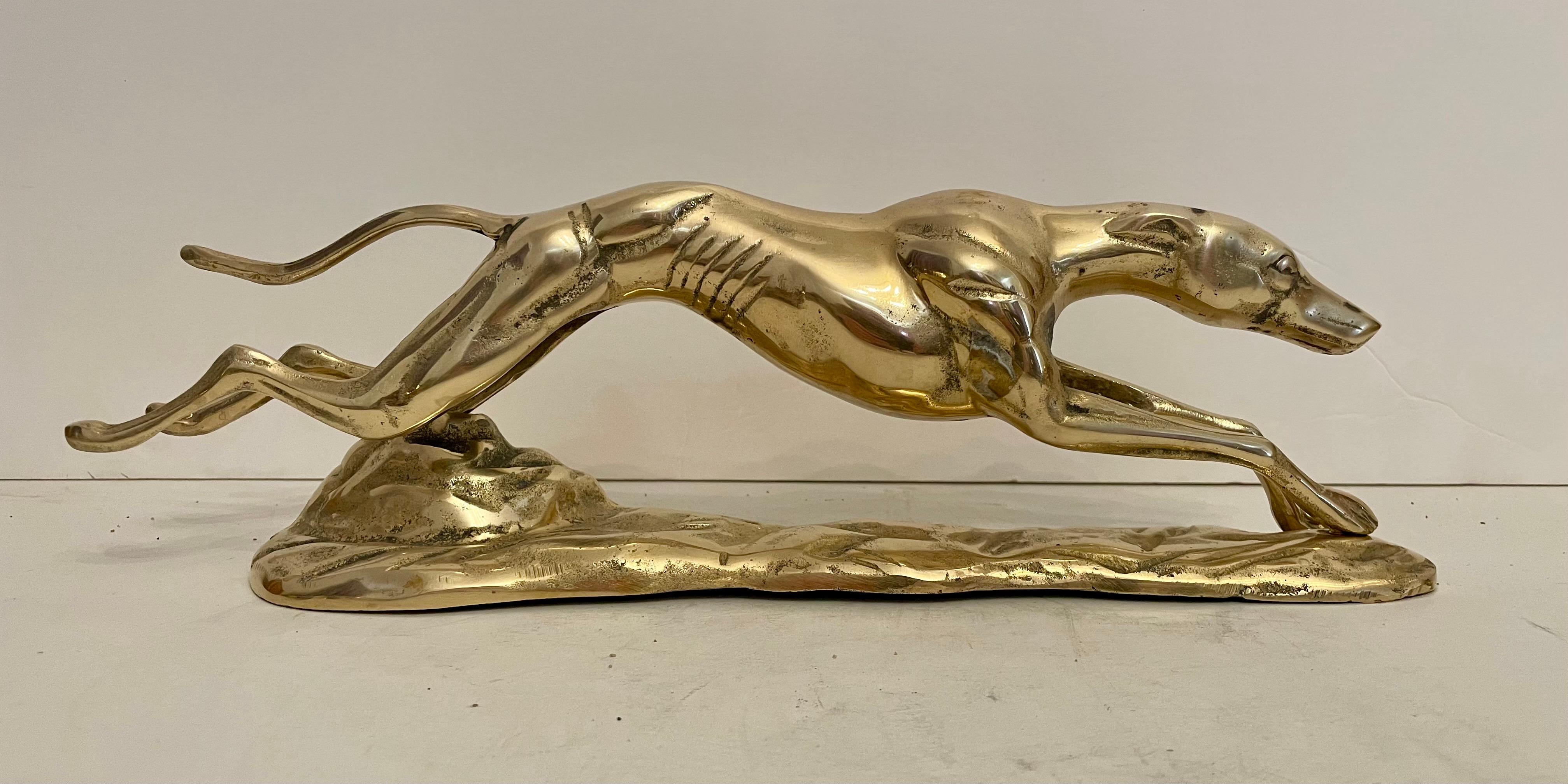 Hollywood Regency Brass Greyhound Sculpture For Sale