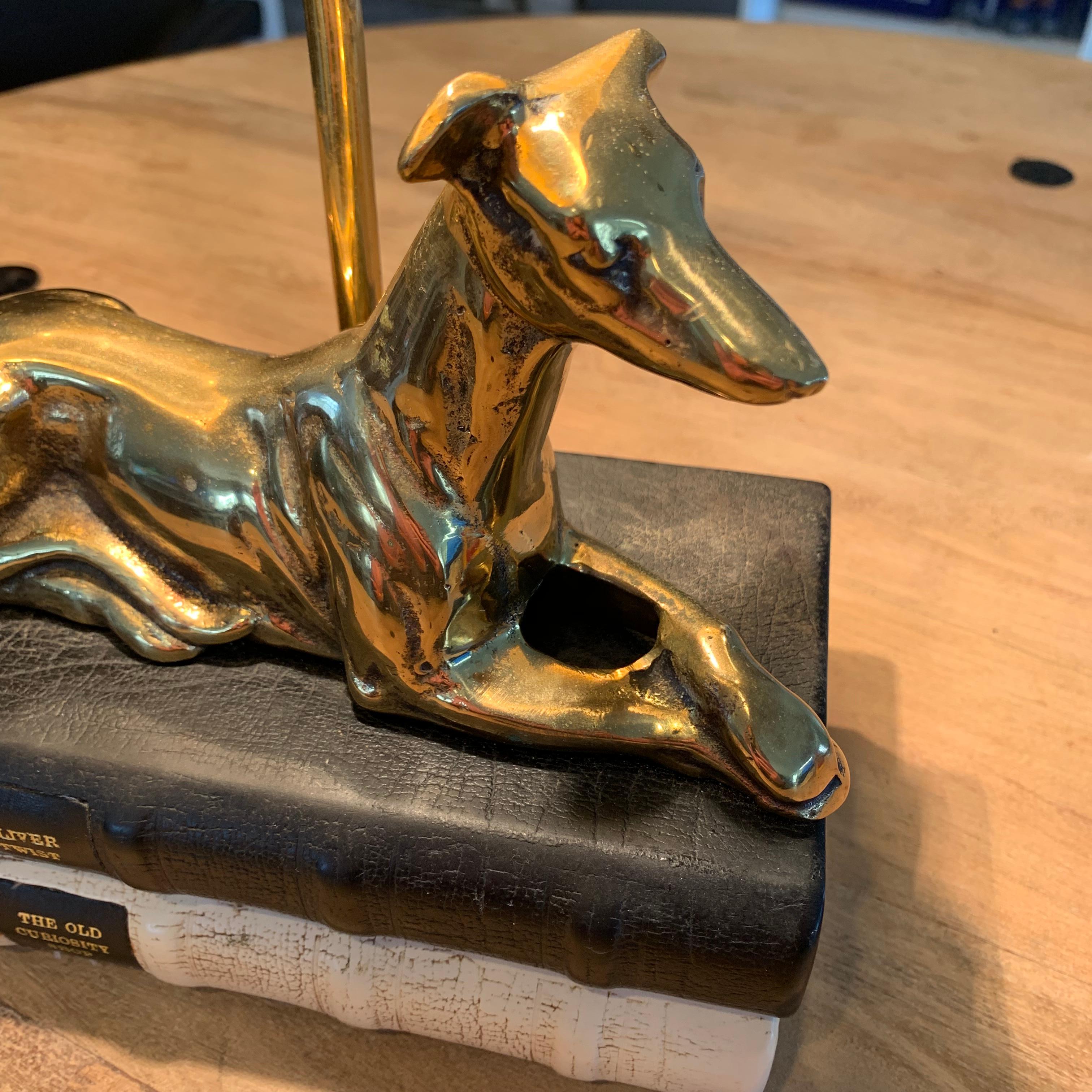 English Brass Greyhound Table Lamp by Thomas Blakemore