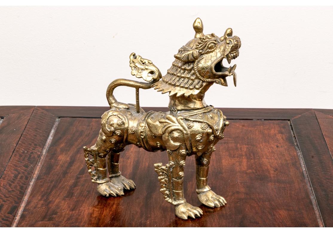 Anglo-Indian Brass Guardian Temple Lion Figure For Sale