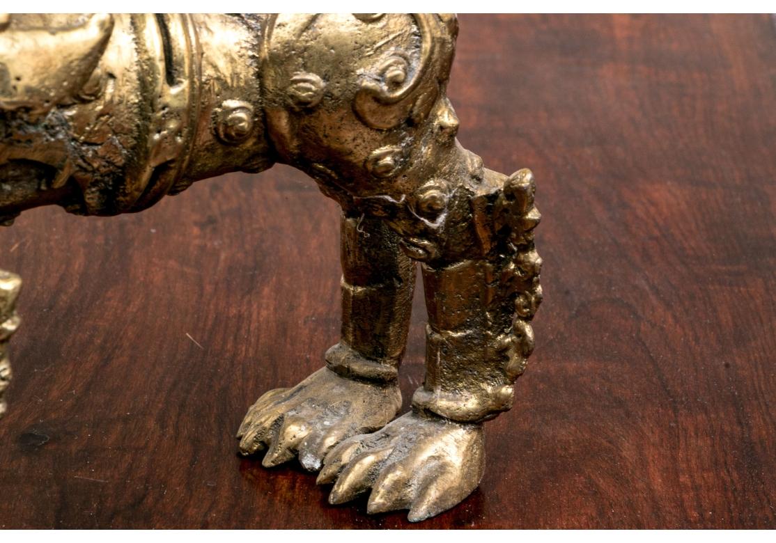 Asian Brass Guardian Temple Lion Figure For Sale