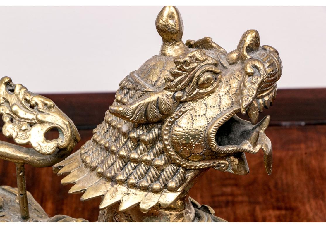 Cast Brass Guardian Temple Lion Figure For Sale