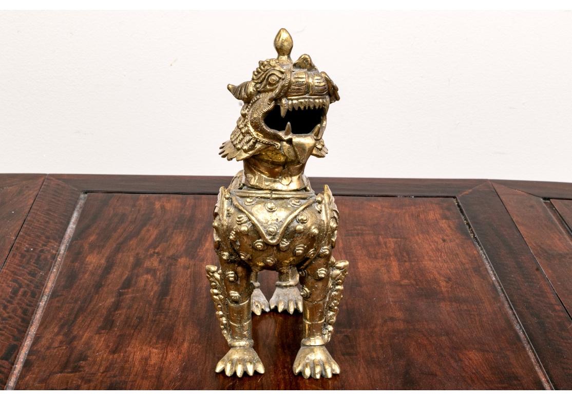 20th Century Brass Guardian Temple Lion Figure For Sale