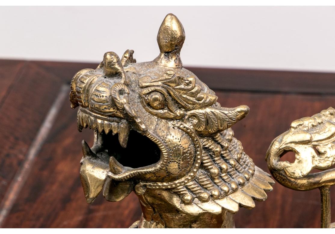 Brass Guardian Temple Lion Figure For Sale 2