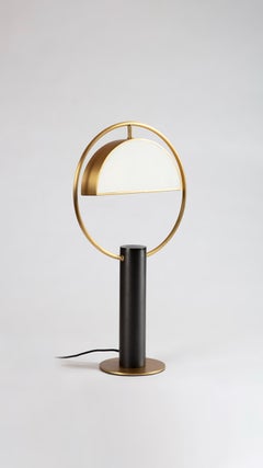 Brass Half in Circle Table Lamp by Square in Circle