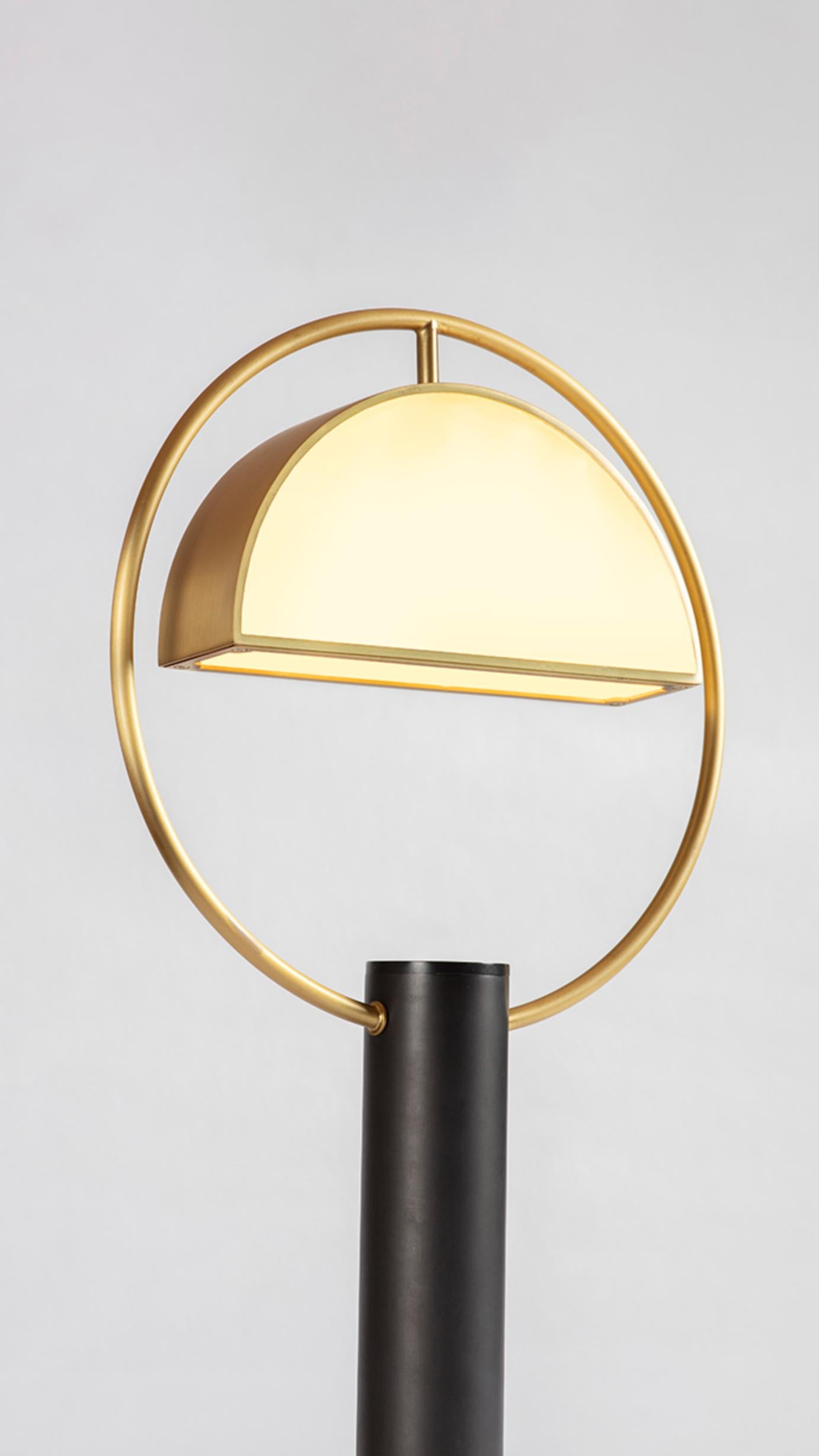 Frosted Brass Half in Circle Table Lamp by Square in Circle For Sale