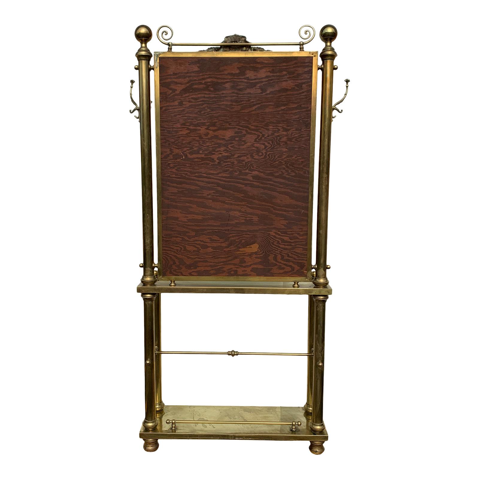 Hollywood Regency Brass Hall Tree Console Table / Mirror