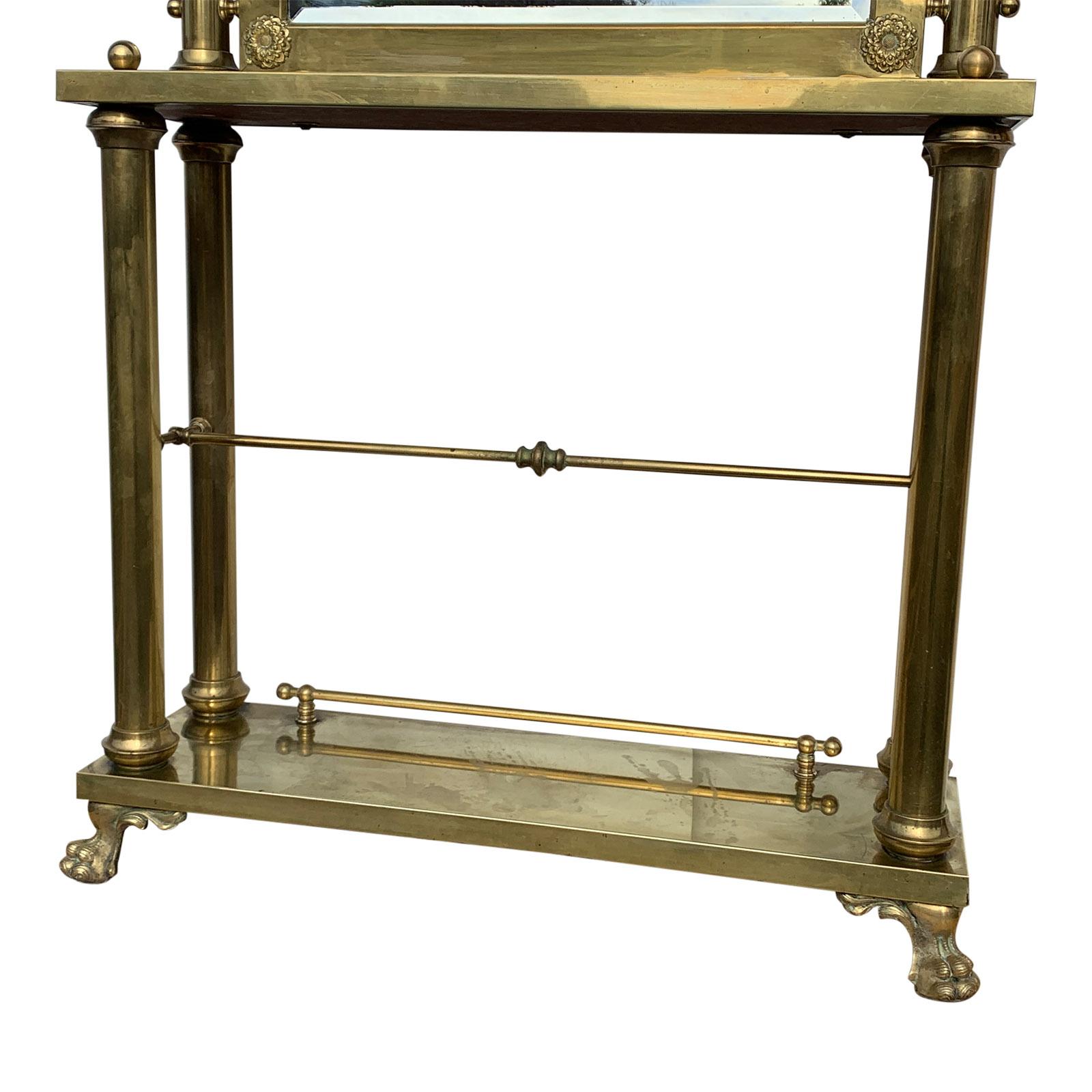 Beveled Brass Hall Tree Console Table / Mirror