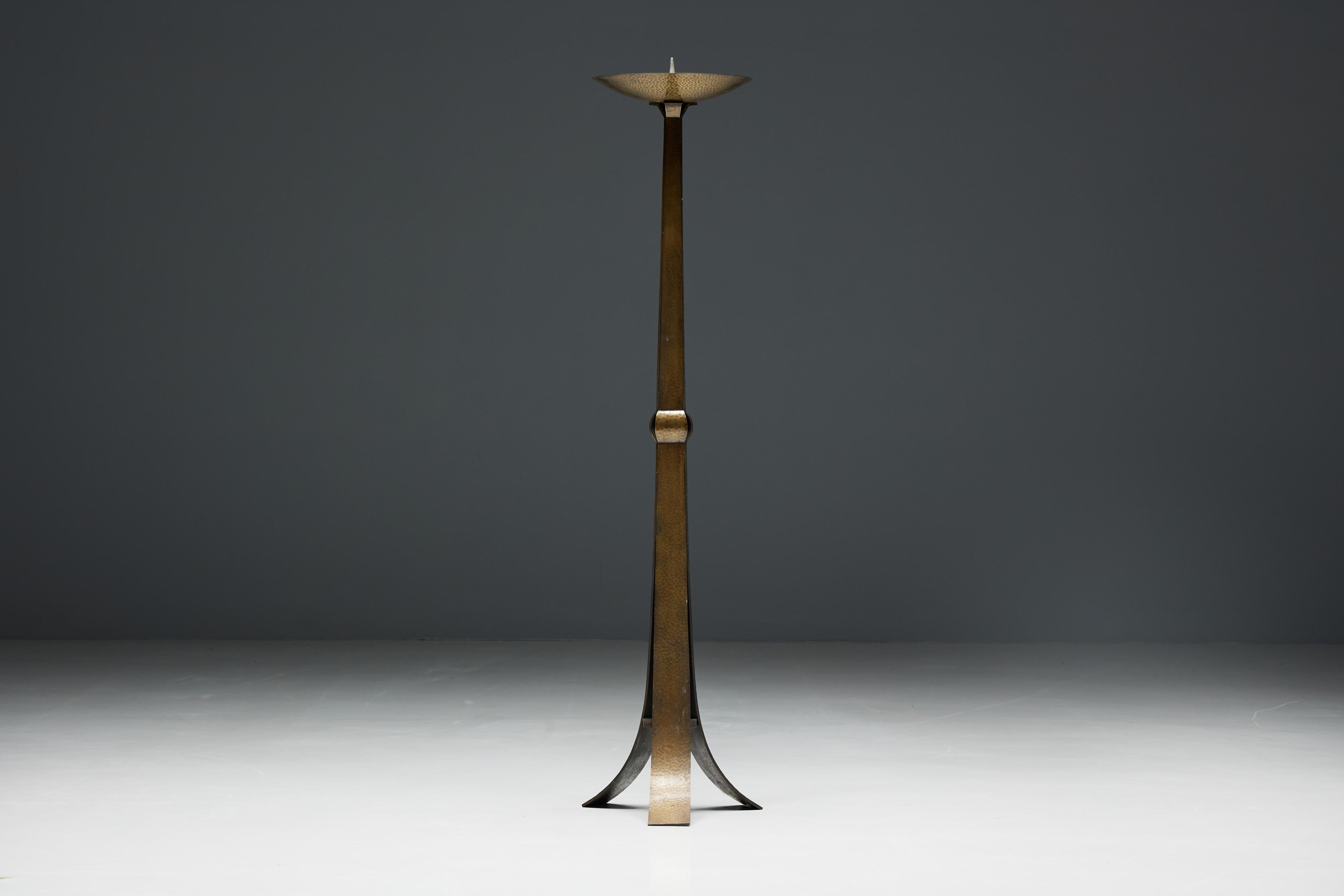 Brass Hammered Candelabra, Belgium, 1950s For Sale 7