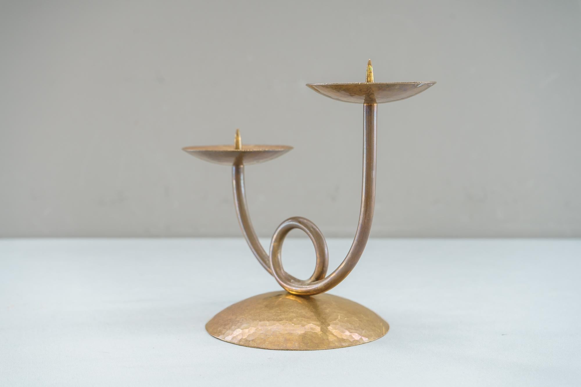 Brass Hammered Candle Holder Vienna circa 1950s In Good Condition In Wien, AT