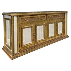 Buffet vintage de style Régence en laiton martelé et miroir, Espagne, années 1960
