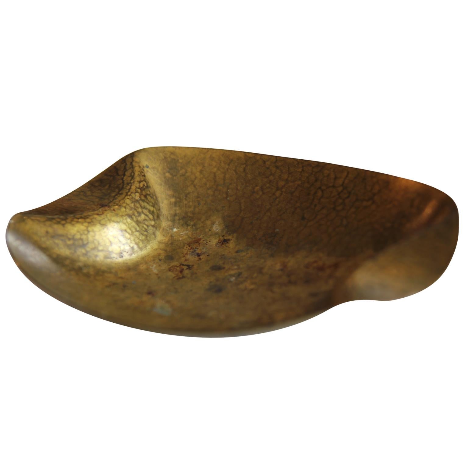 Bauhaus Brass Hammered Oval Dish by Hayno Focken Numbered 998