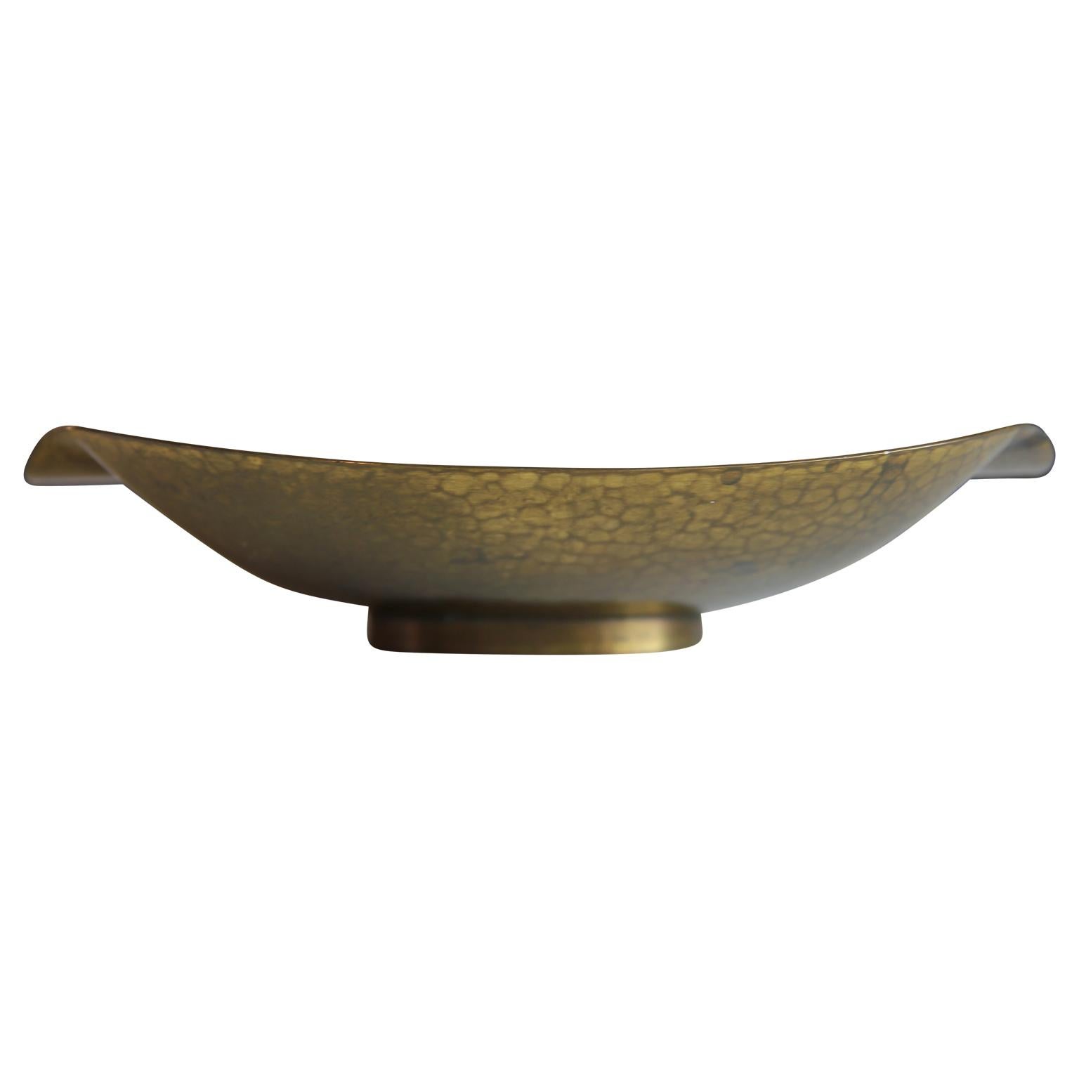 German Brass Hammered Oval Dish by Hayno Focken Numbered 998