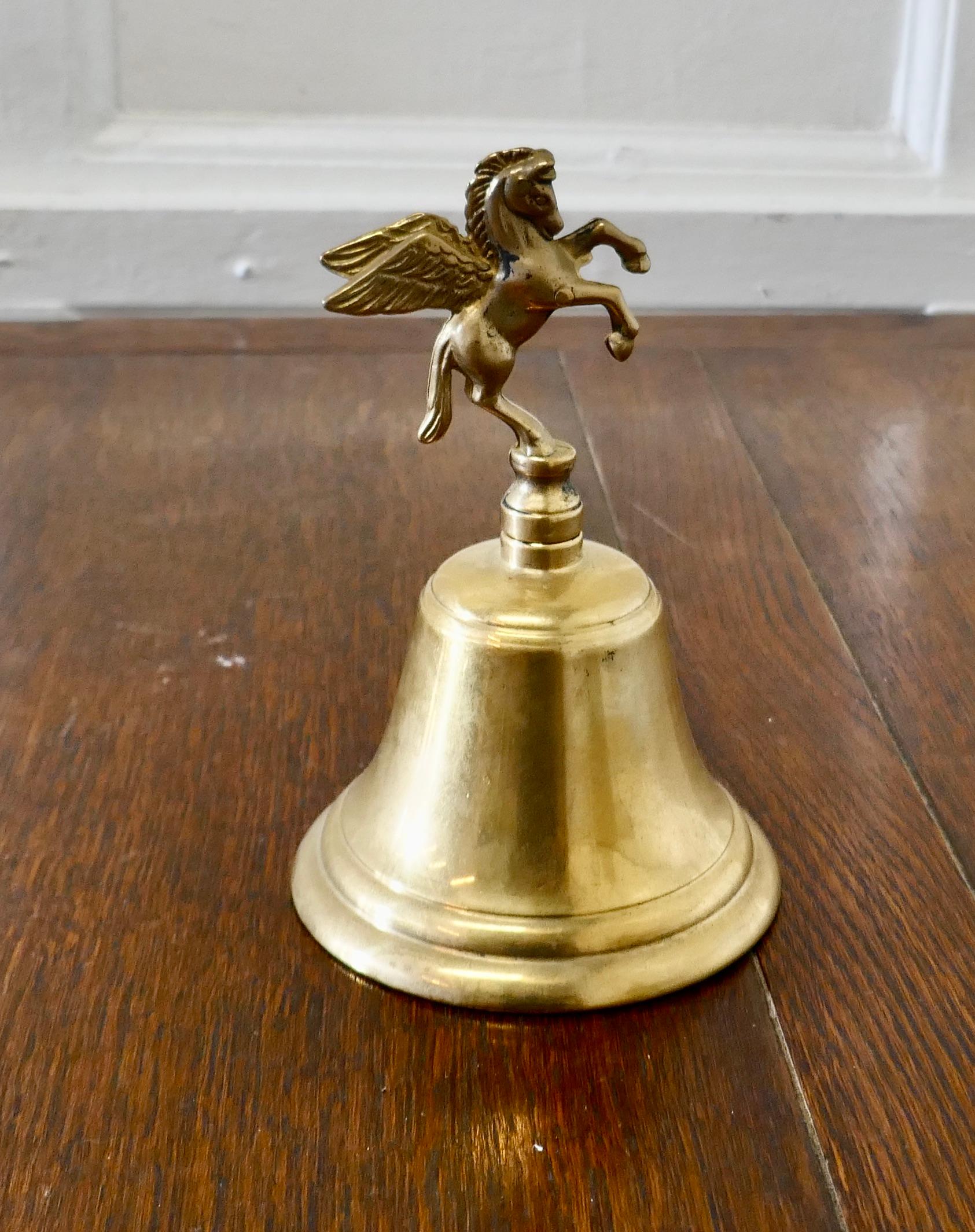 Brass Hand Bell with Pegasus Handle In Good Condition In Godshill, Isle of Wight
