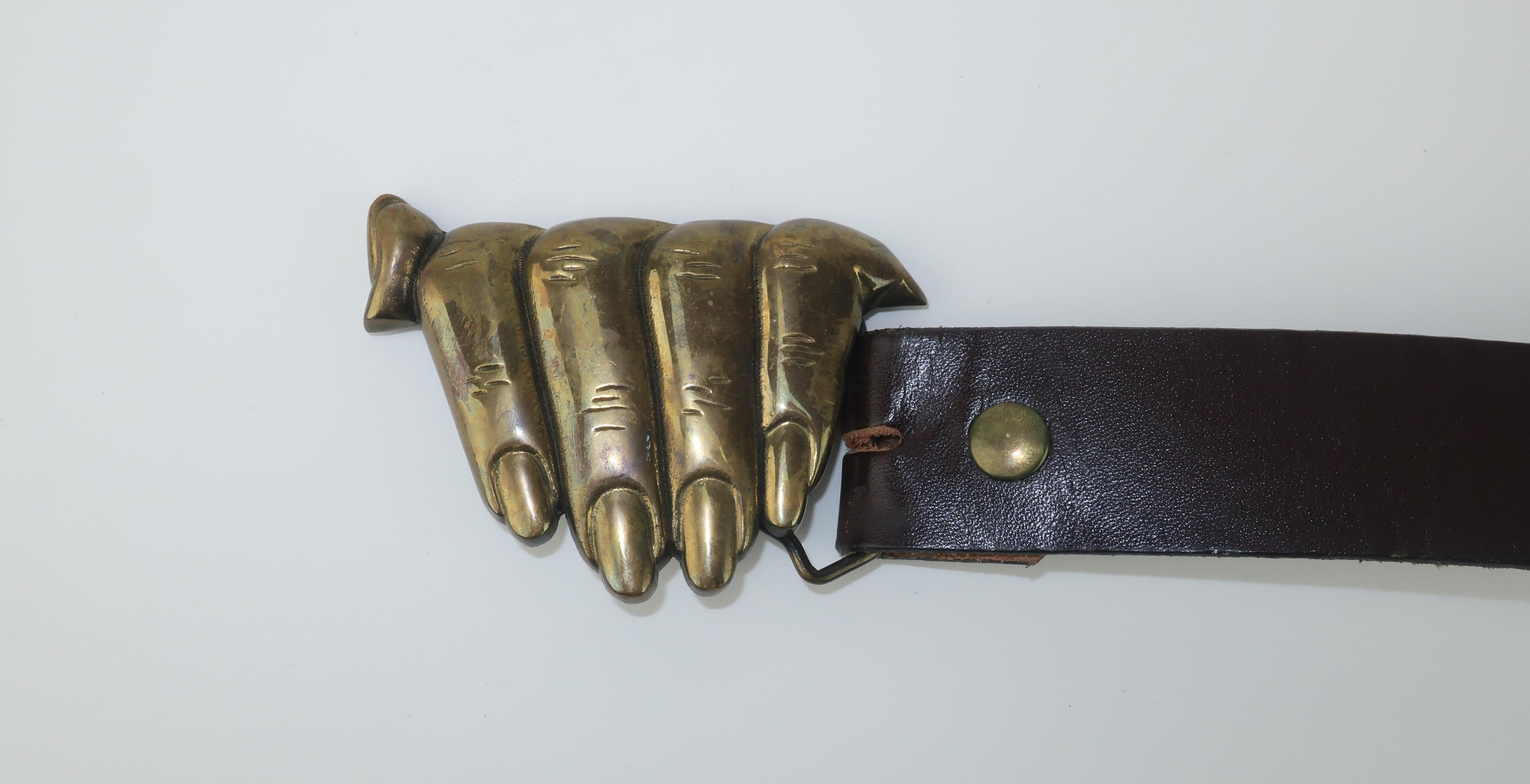 brown leather belt brass buckle