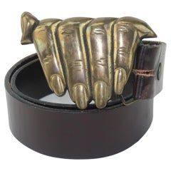 Brass Hand Buckle With Brown Leather Belt, 1970's