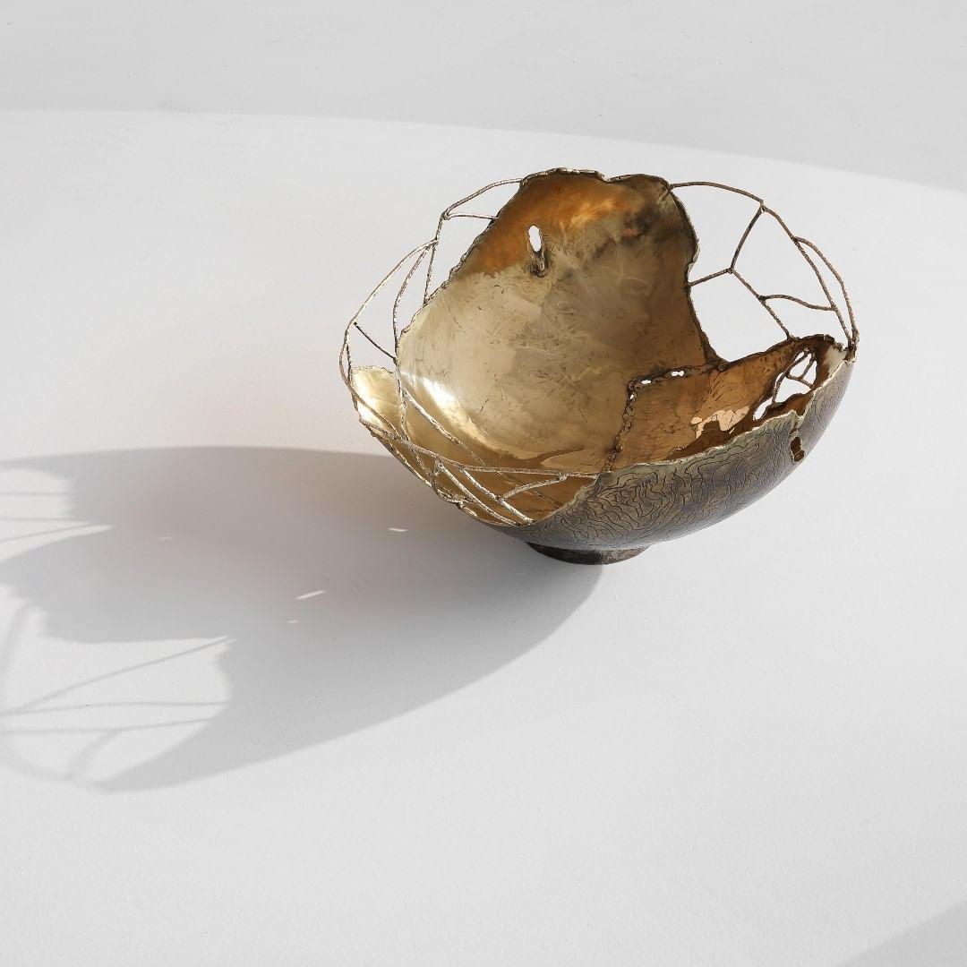 Organic Modern Brass Hand Sculpted Bowl by Samuel Costantini
