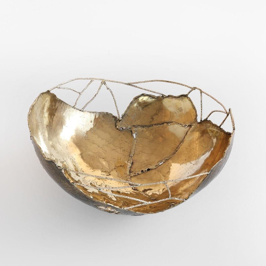 Italian Brass Hand Sculpted Bowl by Samuel Costantini