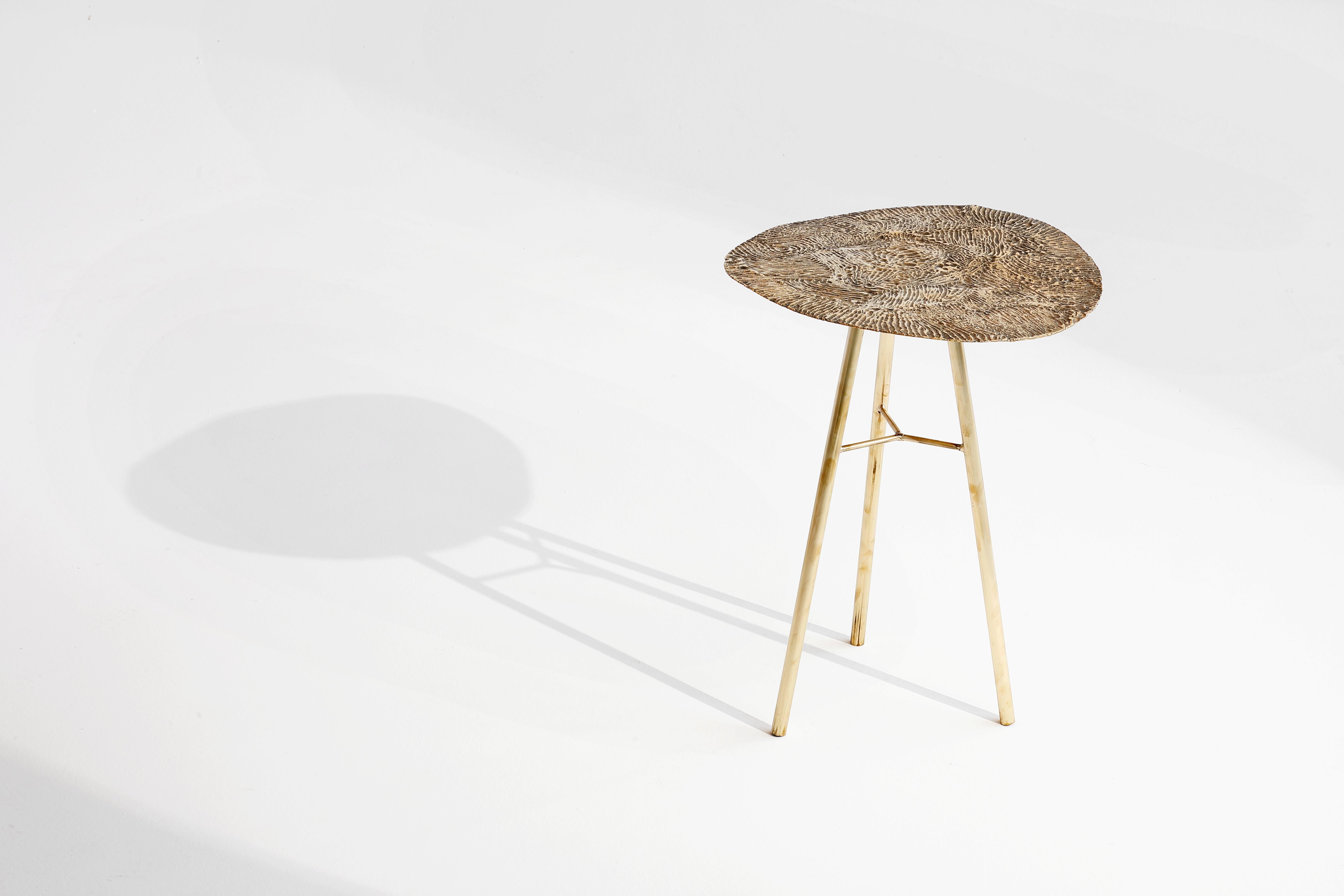 Organic Modern Brass Hand-Sculpted Side Table by Samuel Costantini For Sale