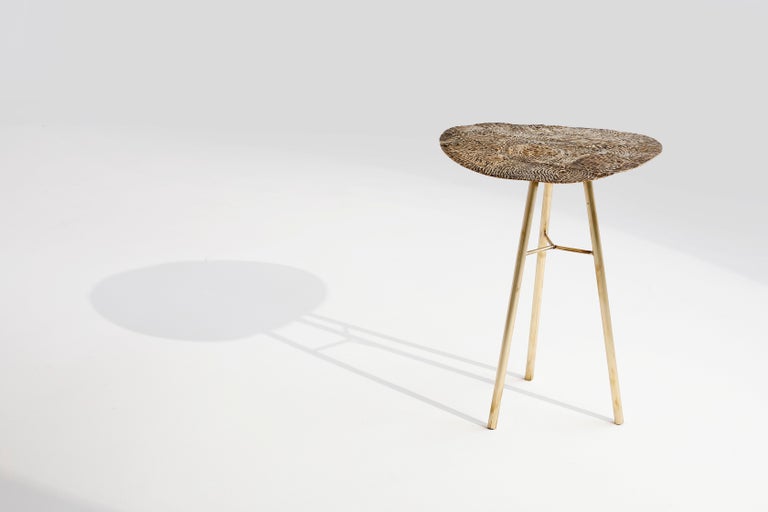 Brass Hand-Sculpted Side Table by Samuel Costantini In New Condition In Geneve, CH
