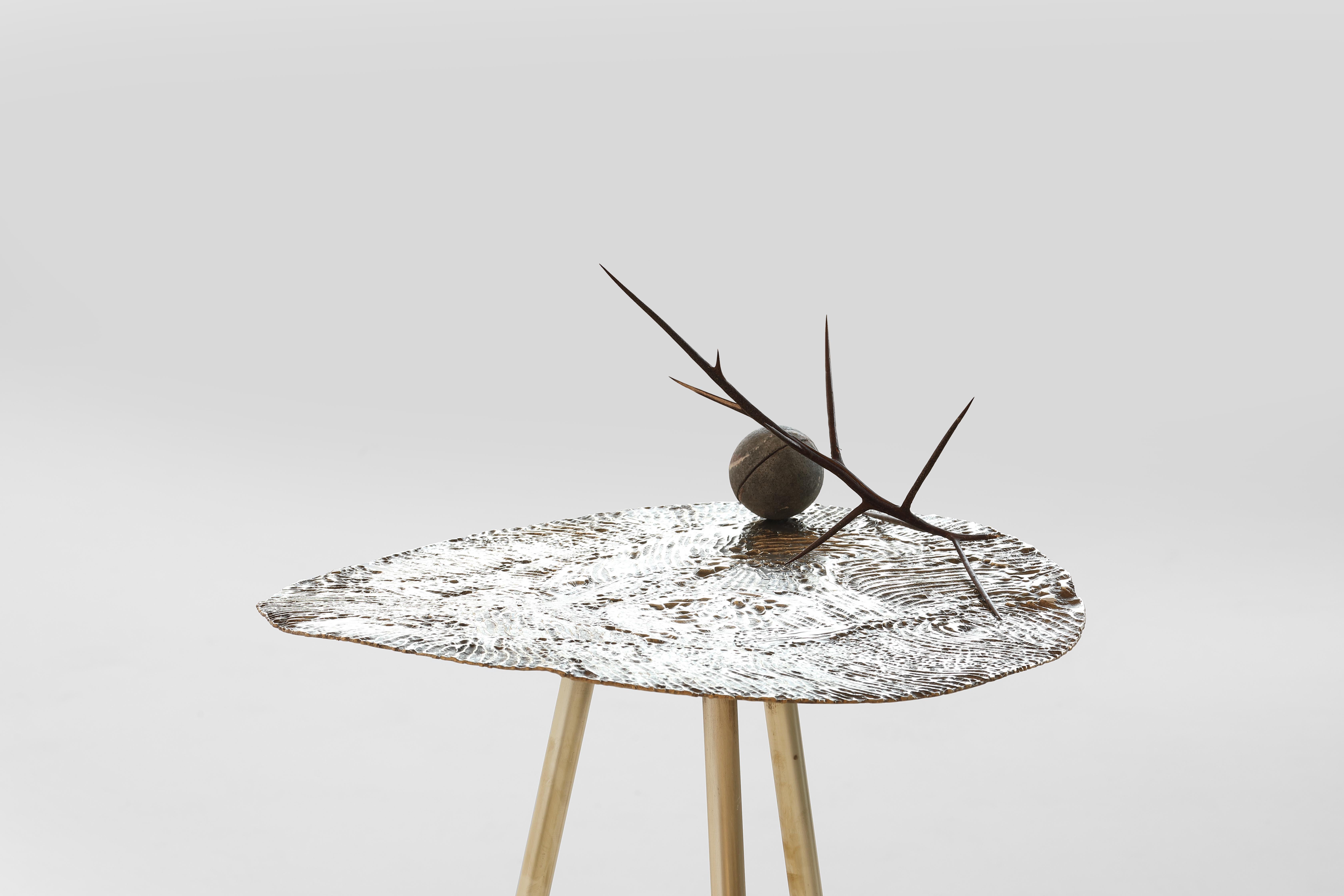Contemporary Brass Hand-Sculpted Side Table by Samuel Costantini