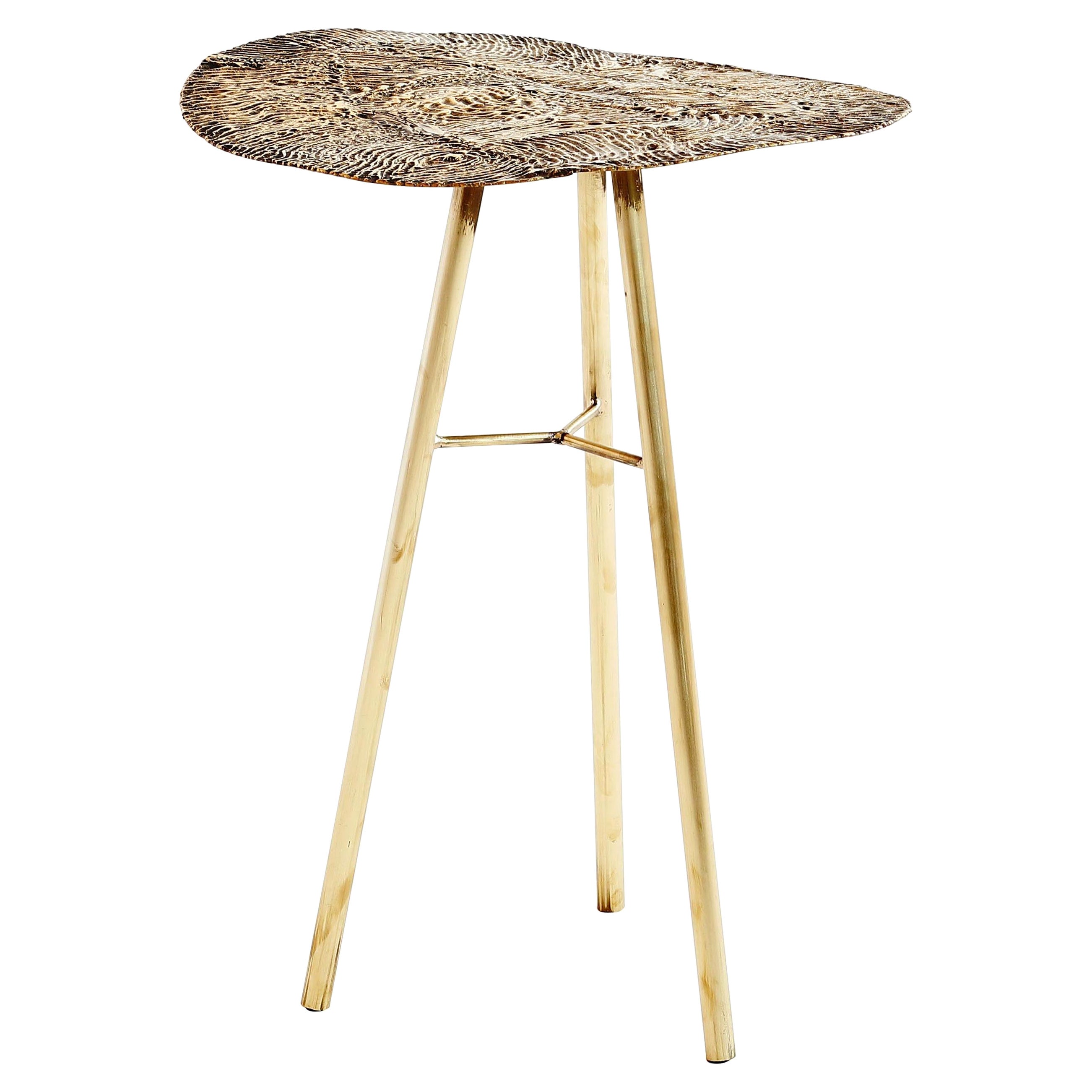 Brass Hand-Sculpted Side Table by Samuel Costantini For Sale