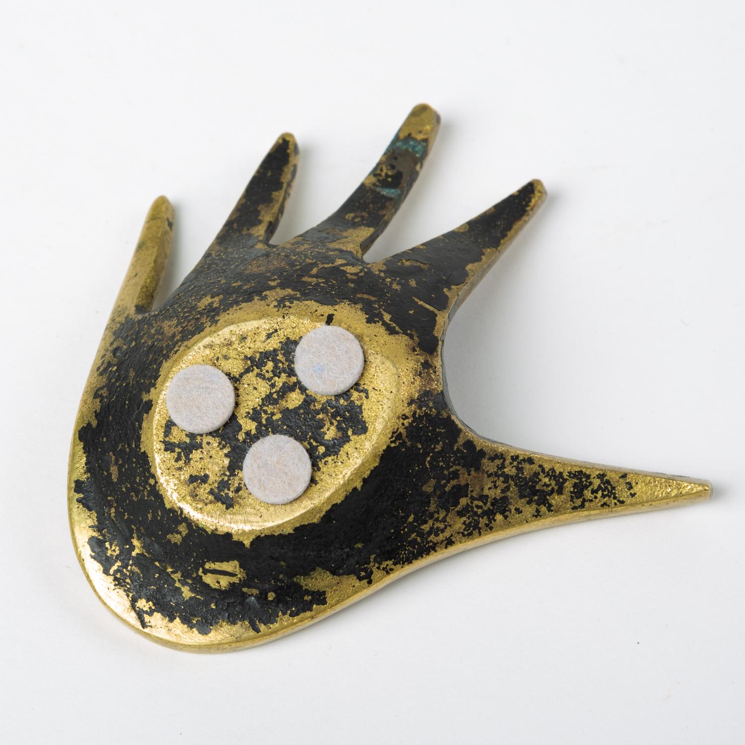 Patinated Brass Hand-Shaped Bowl or Ashtray by Walter Bosse for Hertha Baller
