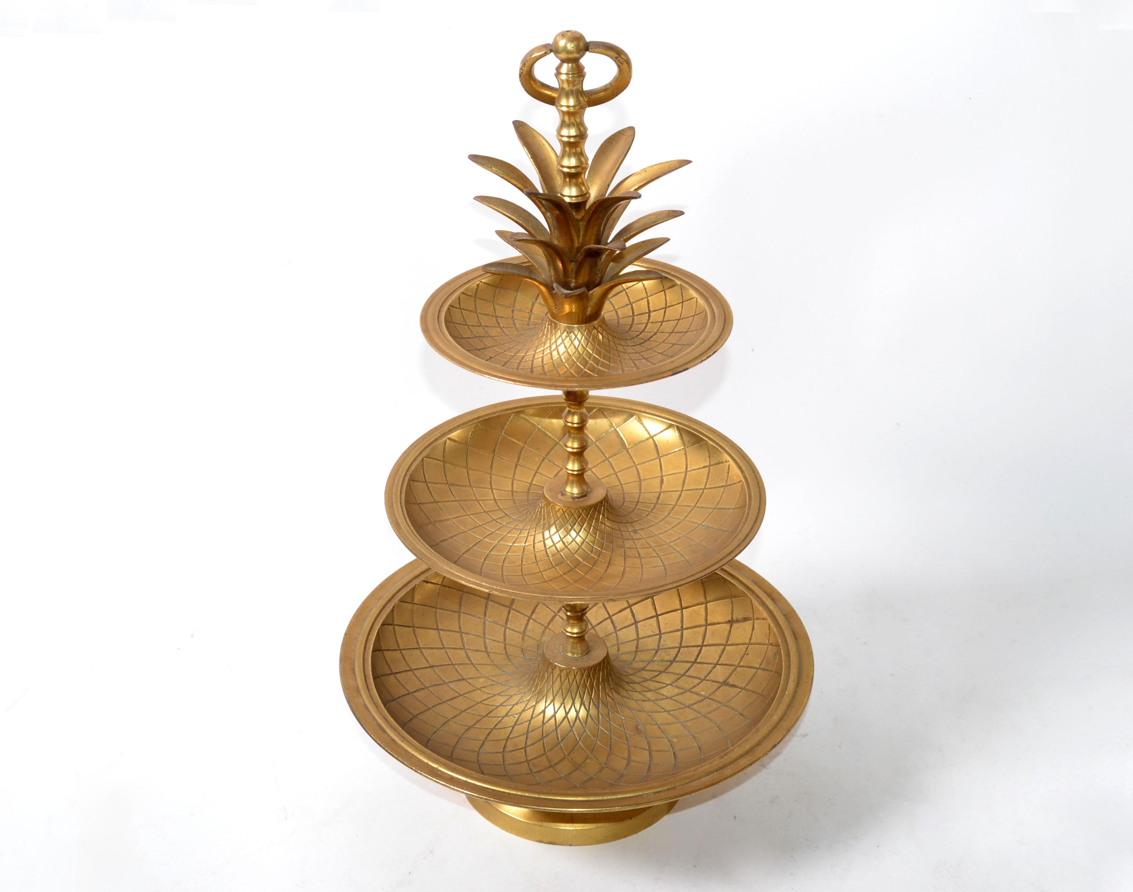 Brass Handcrafted 3-Tier Pineapple Nesting Serving Tray Stand 3