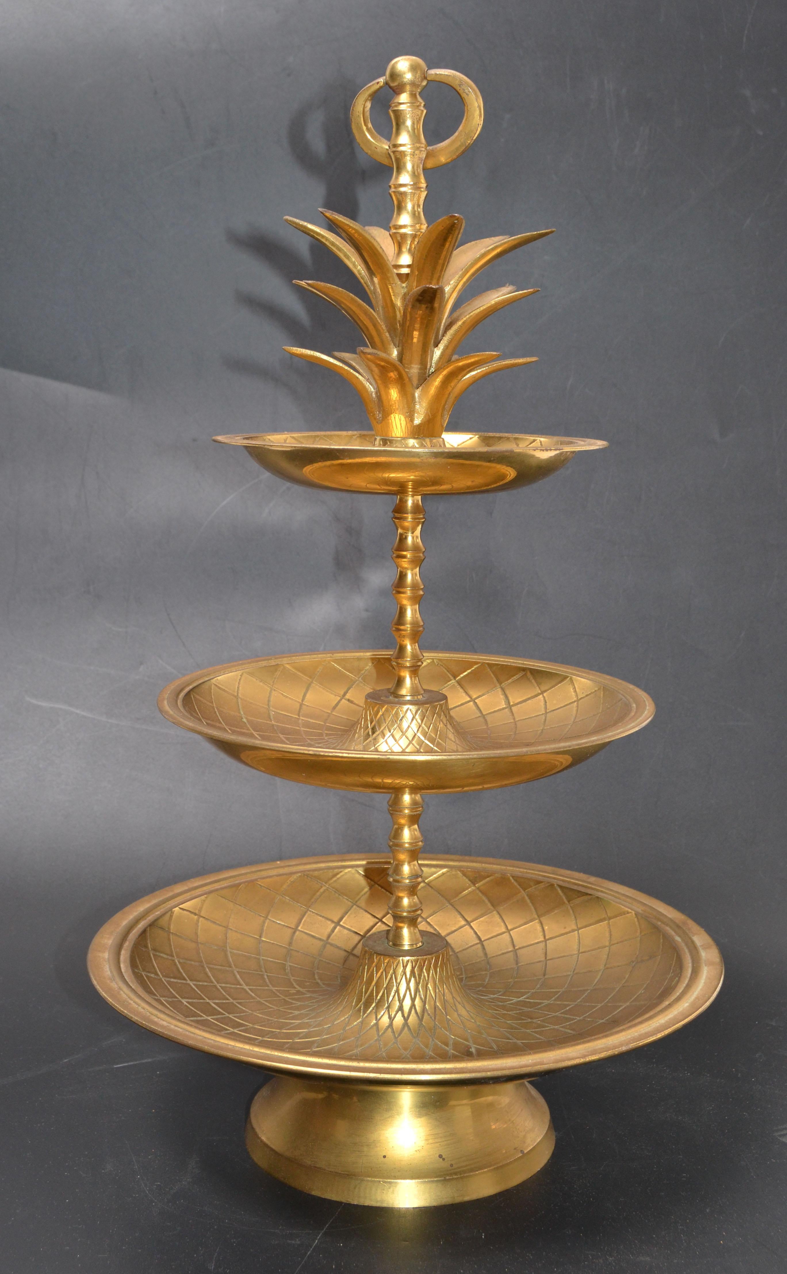 American Brass Handcrafted 3-Tier Pineapple Nesting Serving Tray Stand