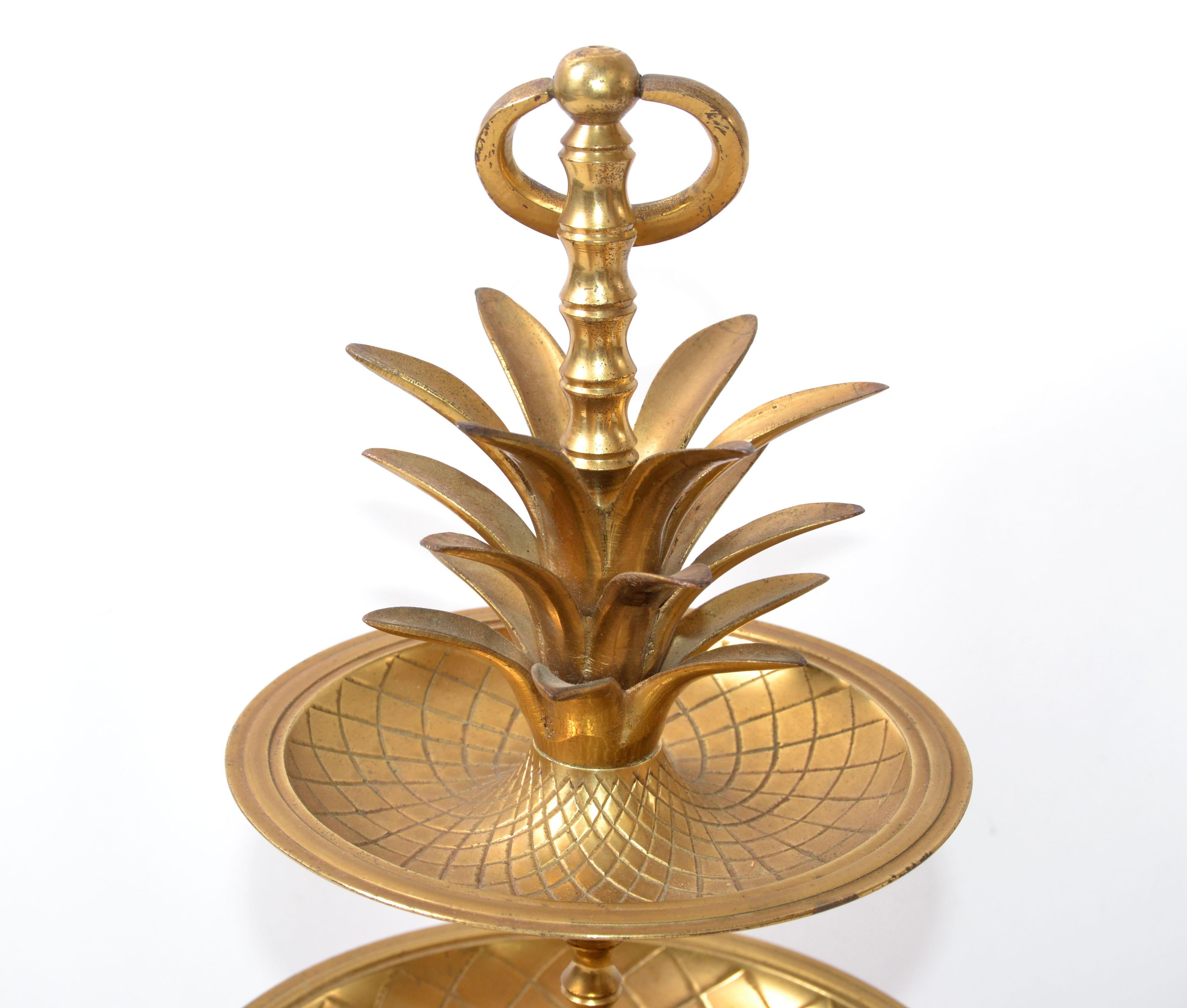 Hand-Crafted Brass Handcrafted 3-Tier Pineapple Nesting Serving Tray Stand